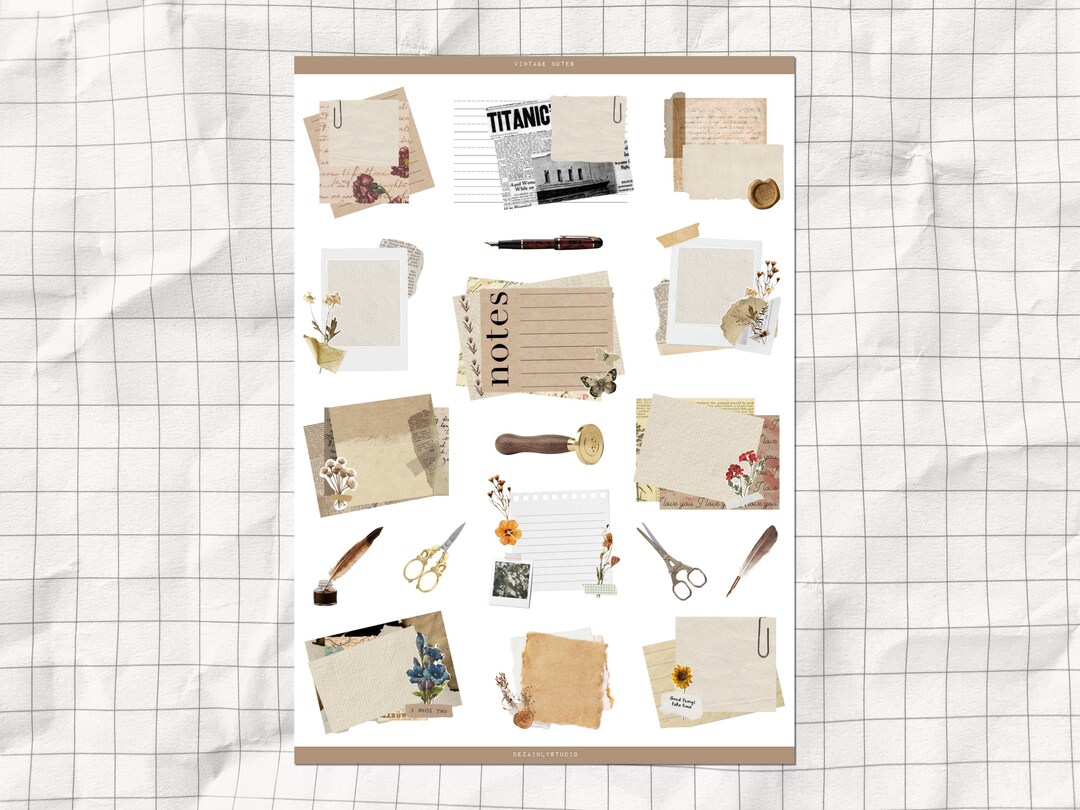 Vintage Notes Printable Sticker Sheet | Dark Academia Notes & Notepad ...
