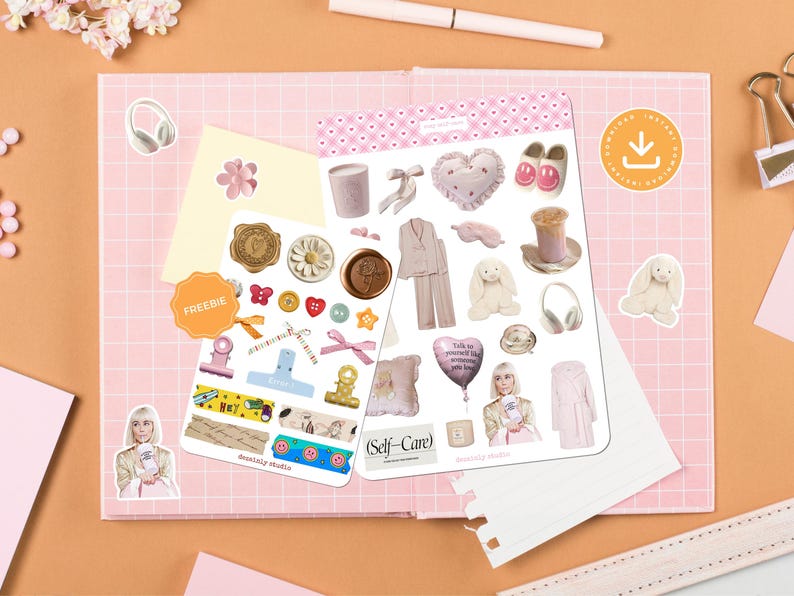 Selfcare Junk Journal Sticker Sheet | Printable Aesthetic Stickers ...