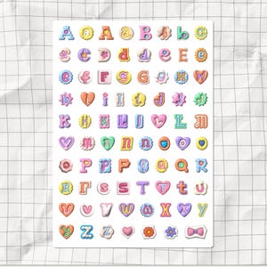 3D Inflated Pastel Alphabet A5 Printable Sticker Sheet | Puffy Bubble Balloon Letters | Cutesy Spring Aesthetic Unique Junk Journal Letters