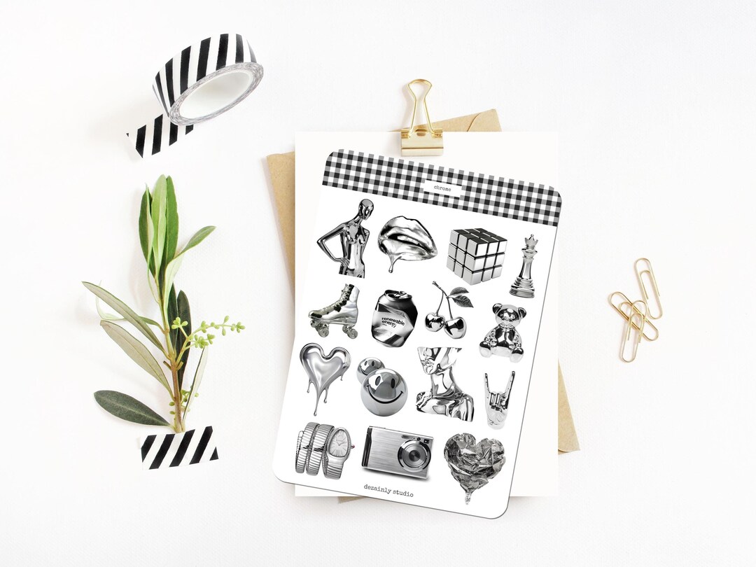 Chrome Aesthetic Junk Journal Sticker Sheet | Printable Sticker Sheet ...