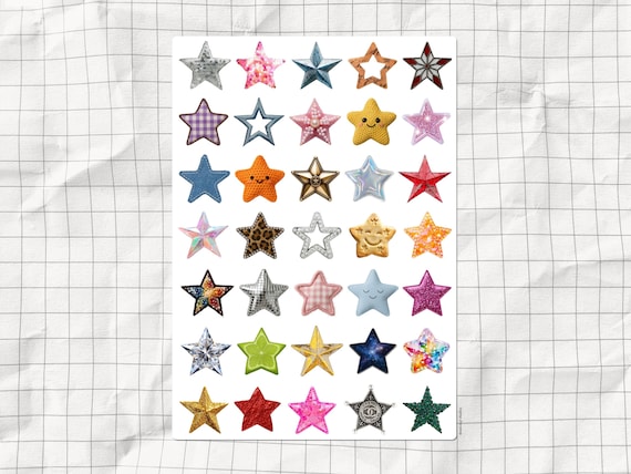 Aesthetic Stars Printable Sticker Sheet | 35 Cute Star Collection Junk Journal Stickers | Celestial Scrapbooking & Planner Star Stickers