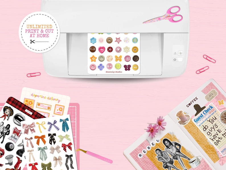 Cute Buttons Printable Sticker Sheet | Aesthetic Junk Journal Sticker ...