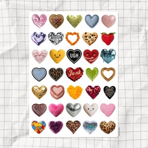 Aesthetic Hearts Printable Sticker Sheet | 35 Cute Heart Collection Junk Journal Stickers | Scrapbooking & Planner Hearts | Digital Download