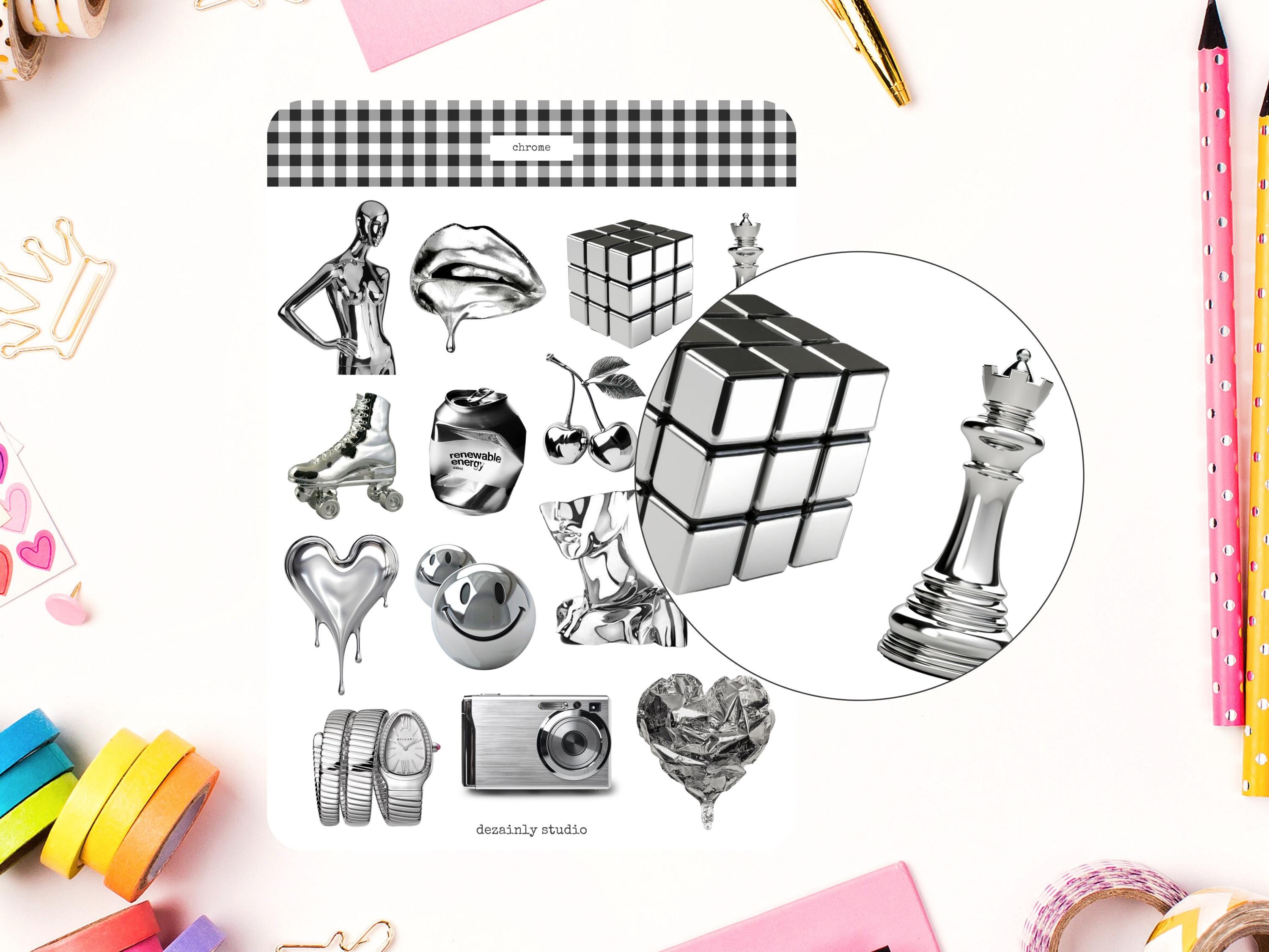 Chrome Aesthetic Junk Journal Sticker Sheet | Printable Sticker Sheet ...