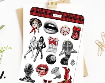Cool Girl Rebel Junk Journal Sticker Sheet | Printable Aesthetic Stickers | Cute DIY Stickers | A5 Junk journal Supplies | Digital Scrapbook