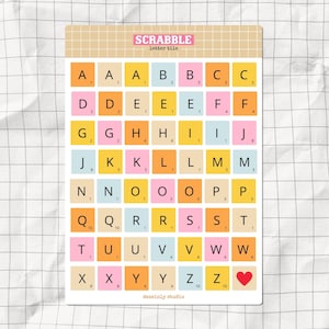 Colorful Letter Tile Printable Sticker Sheet | Playful Scrabble Letters PNG | Dopamine Junk Journal Alphabet | Board Game Letter | A5