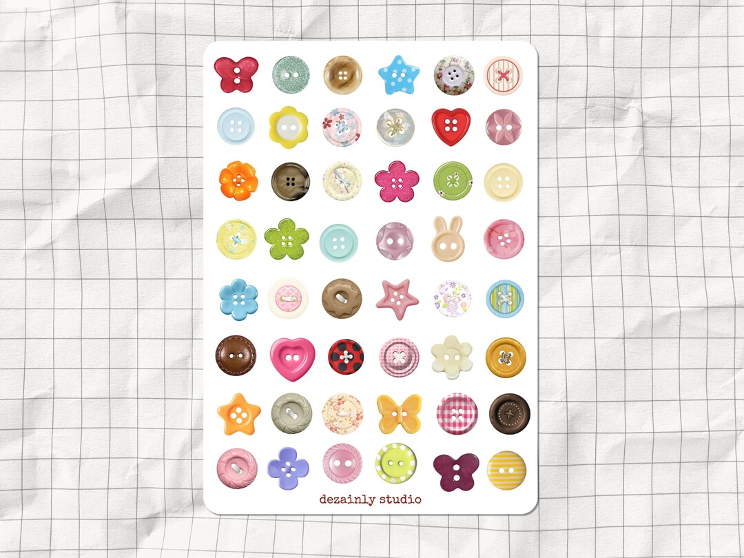 Cute Buttons Printable Sticker Sheet | Aesthetic Junk Journal Sticker ...