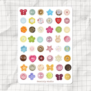 Cute Buttons Printable Sticker Sheet | Aesthetic Junk Journal Sticker Sheet | DIY Scrapbook Stickers | A6 48 pcs Button Planner Stickers