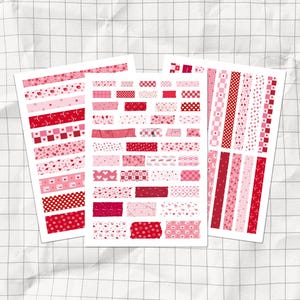 Cute Valentine Wrinkled Printable Washi Tape | Heart Border Strips | Realistic Tape Stickers | A4 Junk Journal Scrapbook Washi Tapes