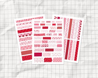 Cute Valentine Wrinkled Printable Washi Tape | Heart Border Strips | Realistic Tape Stickers | A4 Junk Journal Scrapbook Washi Tapes