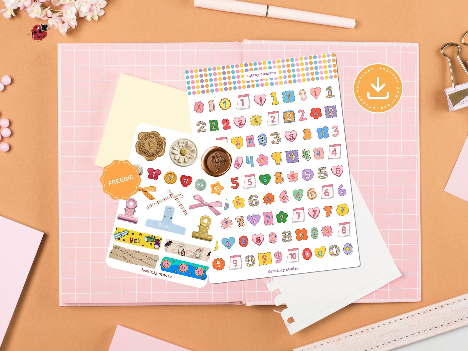 Cute Numbers Printable A5 Sticker Sheet | Dopamine Junk Journal Numbers ...