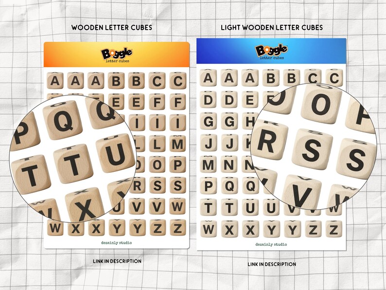 Boggle Lettering Wooden Letter Cubes Printable Sticker Sheet | Boggle Alphabet PNG ...