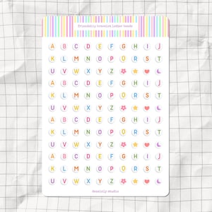 Colored Letter Beads Journal Printable Sticker Sheet | Friendship Bracelet Alphabet Stickers | A5 Junk Journal Supplies | Digital Scrapbook