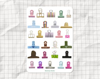Binder Clips Printable Sticker Sheet | Aesthetic Junk Journal Ephemera | DIY Scrapbook Stickers | Stationery Paper Clips Planner