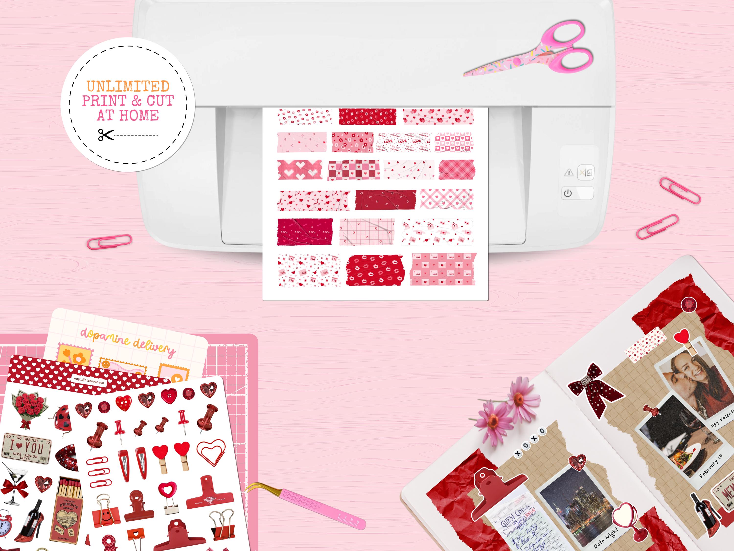 Cute Valentine Wrinkled Printable Washi Tape | Heart Border Strips ...