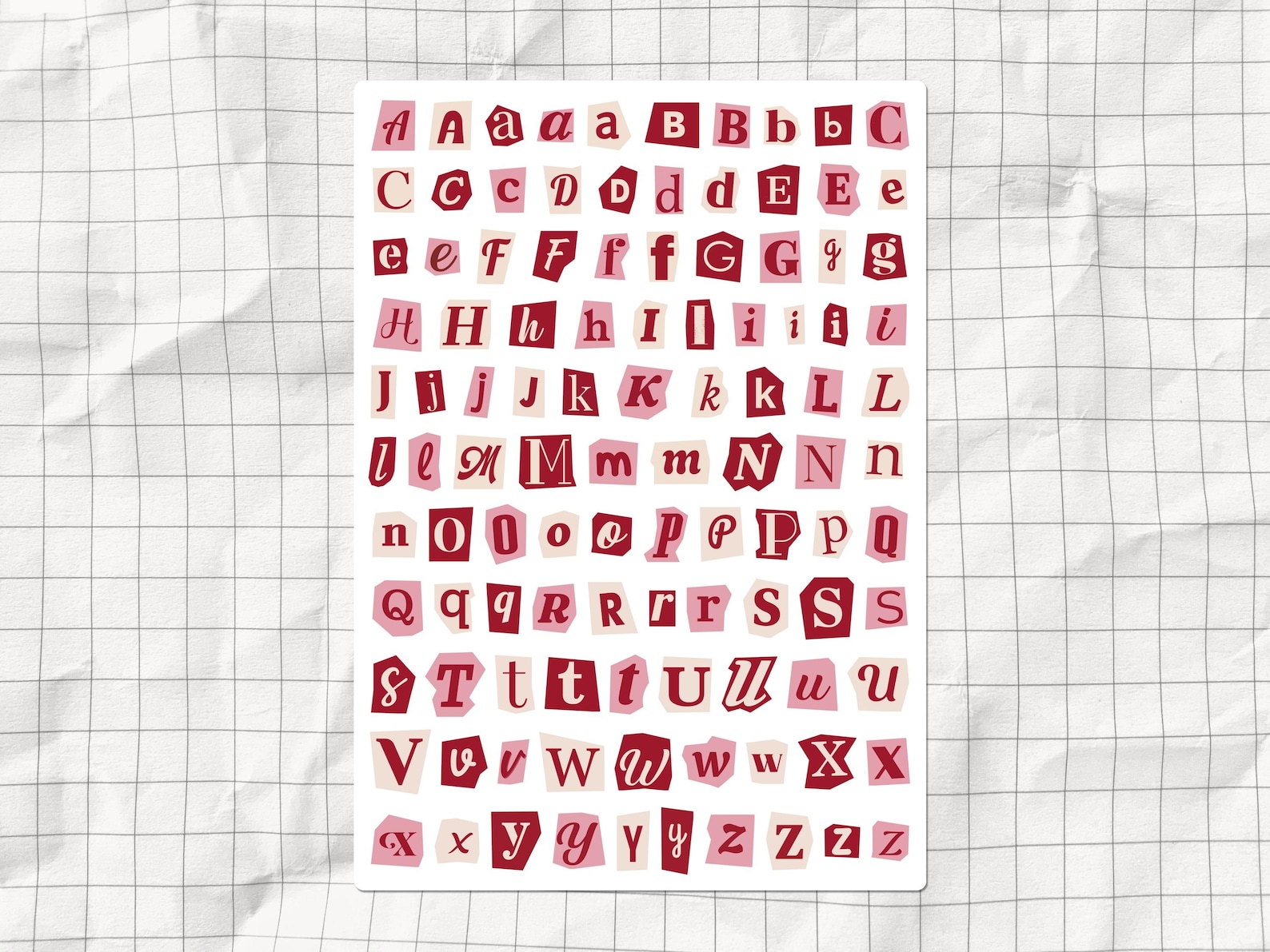 Pink Ransom Note Letters Pink Ransom Note Alphabet Printable Sticker Sheet | Coquette Letters ...