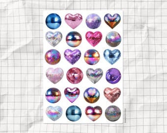 Retro Disco Ball Printable Sticker Sheet | Colorful Disco Balls Stickers | Aesthetic Party Celebration Stickers | Junk Journal & Planner