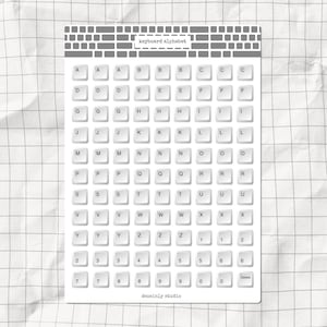 White Keyboard Alphabet Printable Stickers | Keyboard Caps Letters & Numbers | Tech and Office Theme Scrapbook | Aesthetic A5 Junk Journal