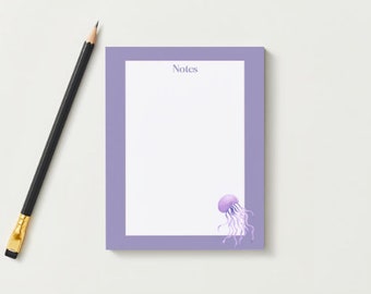 May include: Purple notepad with a light purple border and the word "Notes" at the top. A light purple jellyfish is in the bottom right corner.