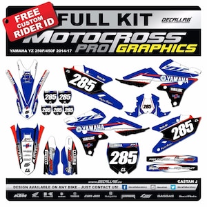 Yamaha YZF 250 YZF 450 2014 2015 2016 2017 MX Graphics Stickers Decallab White / Chrome / Holographic