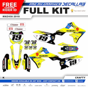 SUZUKI RMZ 450 2018 Super Durable MX Graphics Stickers Kit Decallab White / Chrome / Holographic