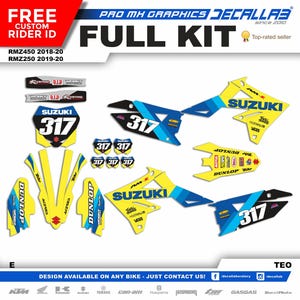 SUZUKI RMZ 250 2019 2020 450 2018 2019 2020 Super Durable MX Graphics Stickers Kit Decallab White / Chrome / Holographic