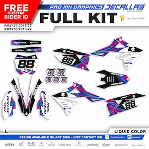 SUZUKI RMZ 250 2019 - 2022 450 2018 - 2022 Super Durable MX Graphics Stickers Kit Decallab White / Chrome / Holographic