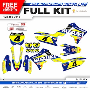 SUZUKI RMZ 450 2018 Super Durable MX Graphics Stickers Kit Decallab White / Chrome / Holographic