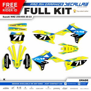 SUZUKI RMZ 250 450 2020 2021 2022 2023 Super Durable MX Graphics Stickers Kit Decallab White / Chrome / Holographic