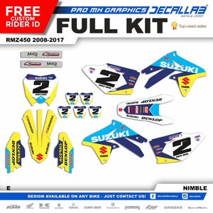 SUZUKI RMZ 450 2008 - 2017 Super Durable MX Graphics Stickers Kit Decallab White / Chrome / Holographic