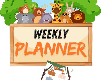kids planner,animal planner, weekly planner for kids,