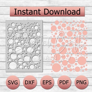 May include: A digital download of two files: a black and white pattern of overlapping circles and a pink pattern of overlapping circles. The files are available in SVG, DXF, EPS, PDF, and PNG formats.