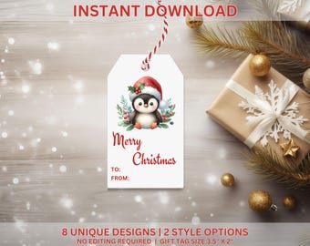 Penguin Christmas Gift Tags | Festive Holiday Tags (Digital Download)