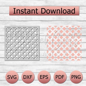 Könnte beinhalten: Ein digitaler Download eines geometrischen Musters in Schwarzweiß und einer rosa-weißen Version desselben Musters. Das Muster ist ein Raster aus Rauten. Der Download enthält SVG-, DXF-, EPS-, PDF- und PNG-Dateien.