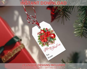 Red & Gold Christmas Gift Tags | Printable Holiday Tags (PDF, PNG, JPG)