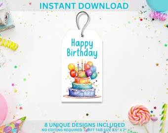 Etiquettes cadeaux d'anniversaire lumineuses : décorations de fête amusantes (téléchargement numérique)