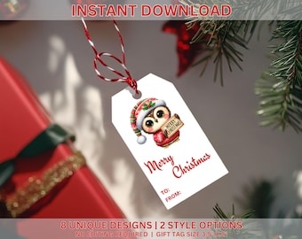 Christmas Owl Gift Tags | Printable Holiday Tags (PDF, PNG, JPG)