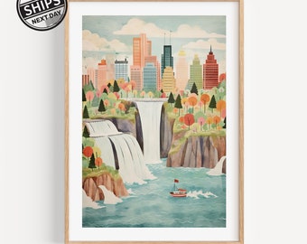 Niagara Falls Ontario Watercolor Waterfall Painting Art Prints of New York Waterfalls Bridal Gift