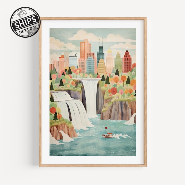 Chutes du Niagara, Ontario, aquarelle, peinture de cascade, impression d'art, cadeau de mariée, chutes d'eau de New York