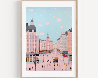 Piccadilly Circus Watercolor Art Print, London Illustration