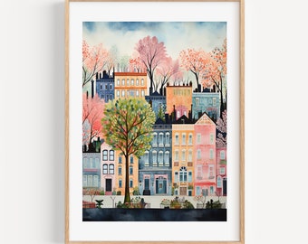 Greenwich New York Watercolor Art Print Modern Travel Gift for Contemporary Home Housewarming Gift