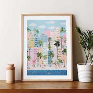 Miami Coastal Decor Watercolor Trendy Art Print Modern Travel Gift