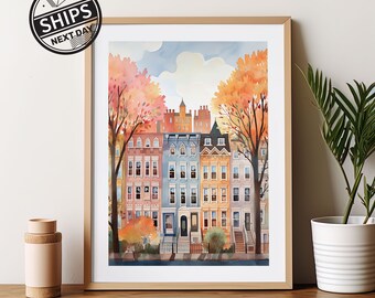 Brooklyn Heights Watercolor Art Print, New York City Travel Gift