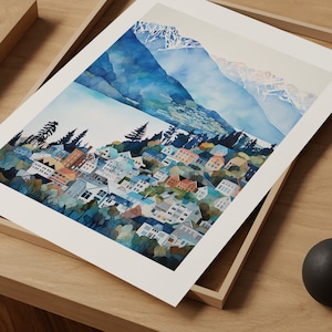 Queenstown New Zealand Art Print Watercolor Travel Housewarming Gift Home Decor image 2