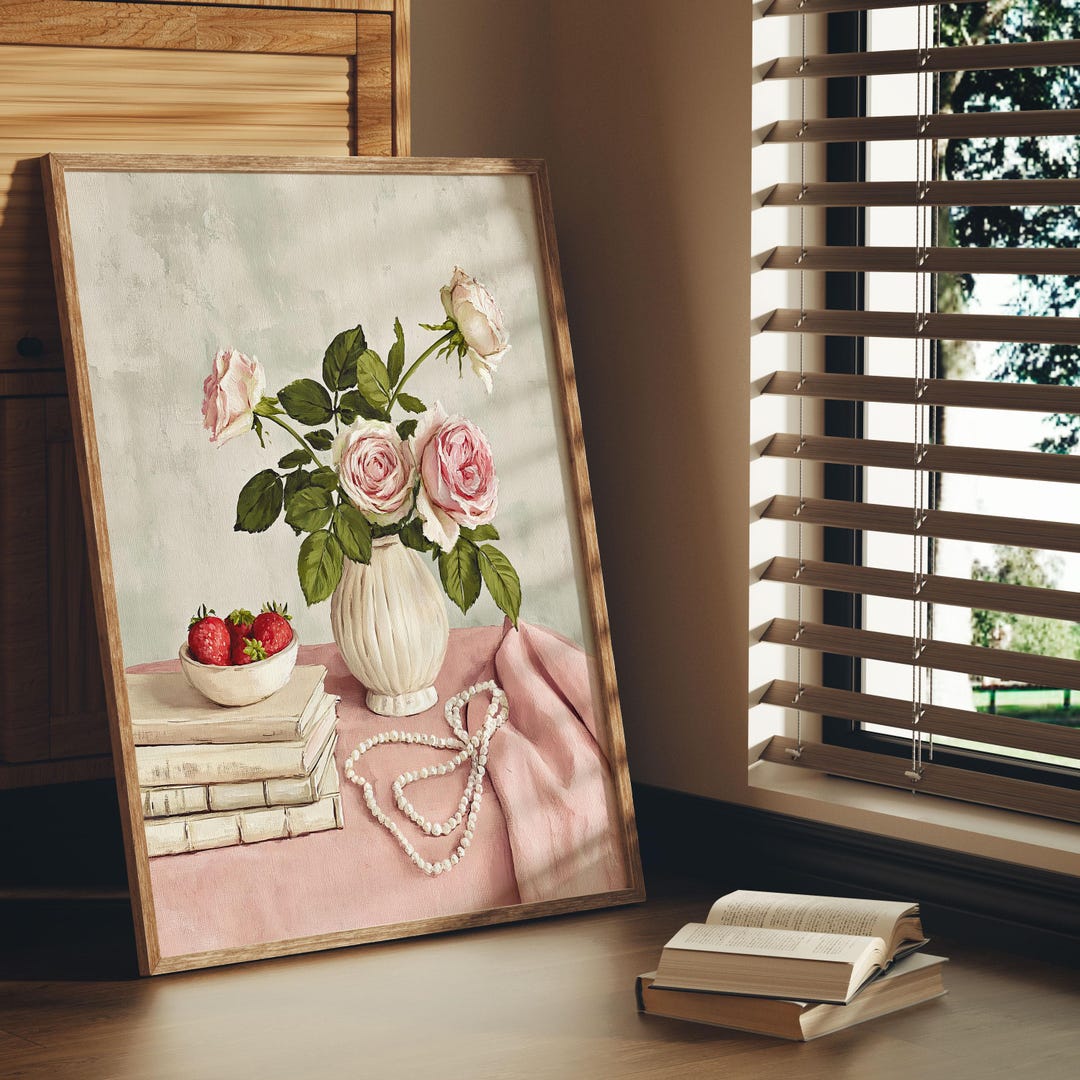 Pink Rose Still Life Art Print Vintage Wall Decor - Etsy