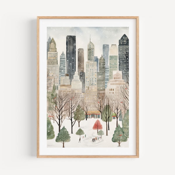 Bryant Park New York Winter Gift Print NYC Watercolor Art Print Modern Travel Gift for Contemporary Home Housewarming Gift