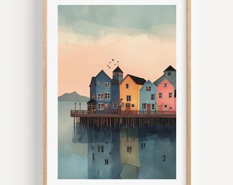 Ketchikan Alaska Wandkunst für Wohnzimmer - Mit Holzrahmen bemalt
