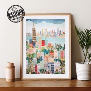 San Francisco Watercolor Art Print Modern Travel Gift for Contemporary Home Housewarming Gift for California Travel