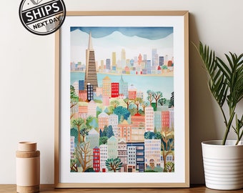 San Francisco Watercolor Art Print Modern Travel Gift for Contemporary Home Housewarming Gift for California Travel