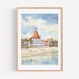 Hotel del Coronado Island Wall Art Giclee print Coastal Decor San Diego Wedding gift Anniversary print California Decor